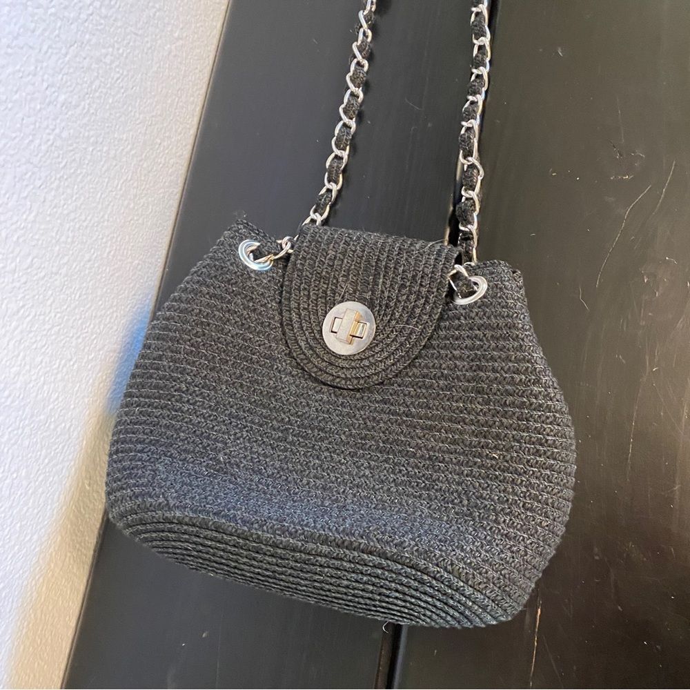 Target Black Silver Raffia Convertible Crossbody Shoulder Bag